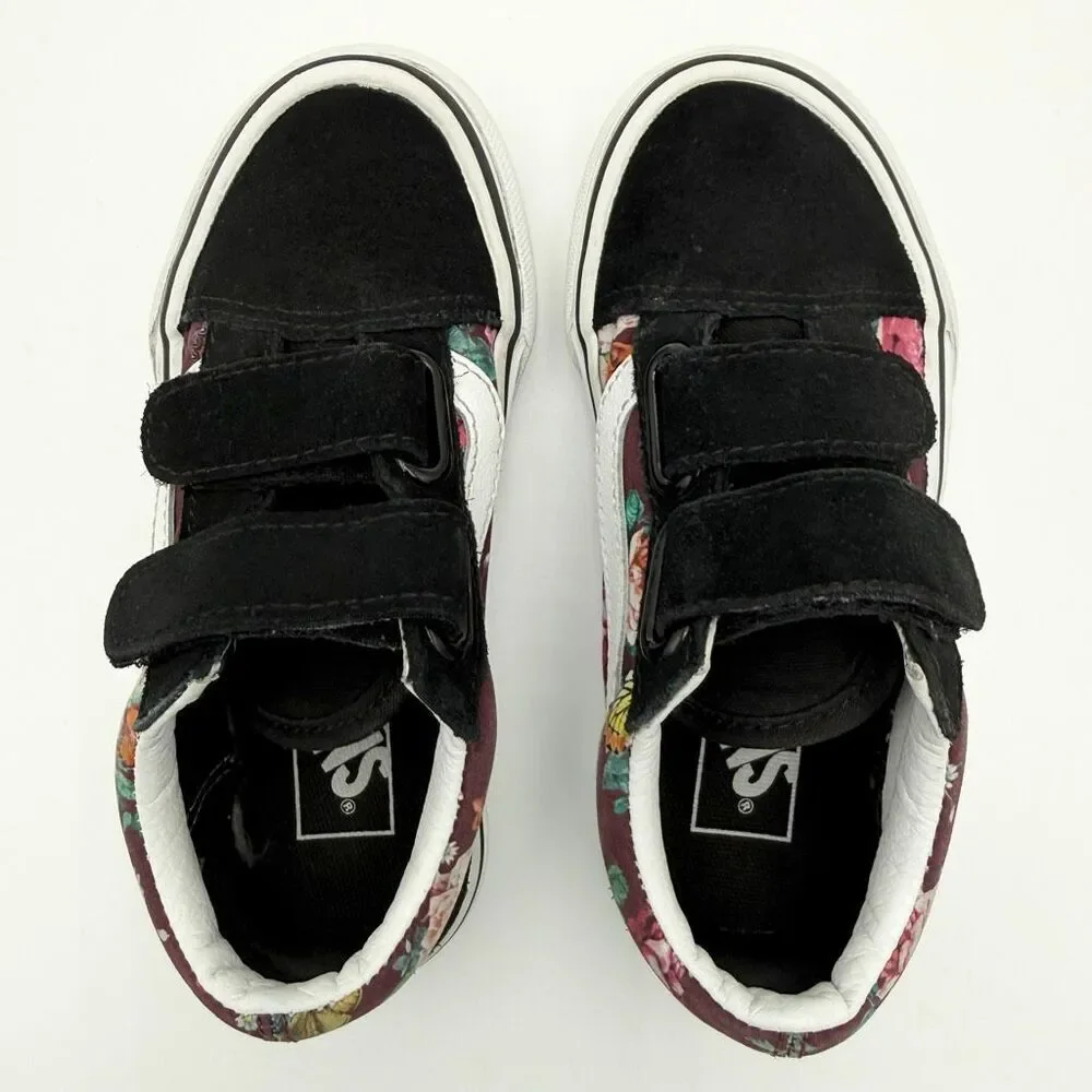 Vans Dark Purple Floral Garden Print Hook and Loop Sneakers - US Little Kids 10.